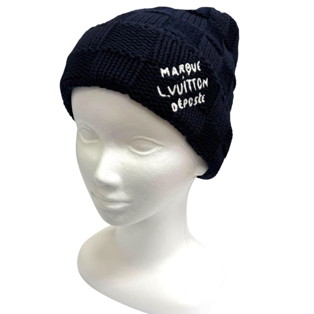 Excellent LOUIS VUITTON Knit cap Beanie Damier Snug Navy wool mens M96961
