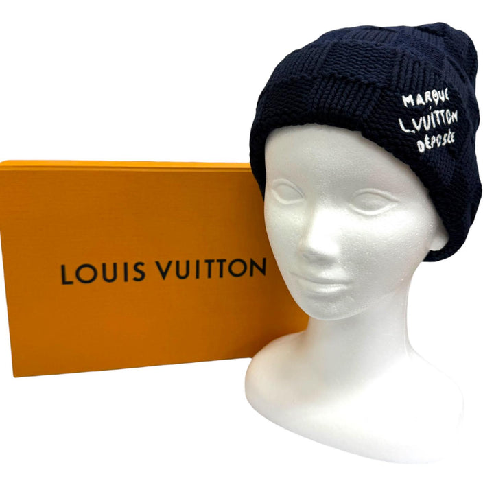 Excellent LOUIS VUITTON Knit cap Beanie Damier Snug Navy wool mens M96961