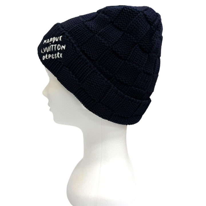 Excellent LOUIS VUITTON Knit cap Beanie Damier Snug Navy wool mens M96961