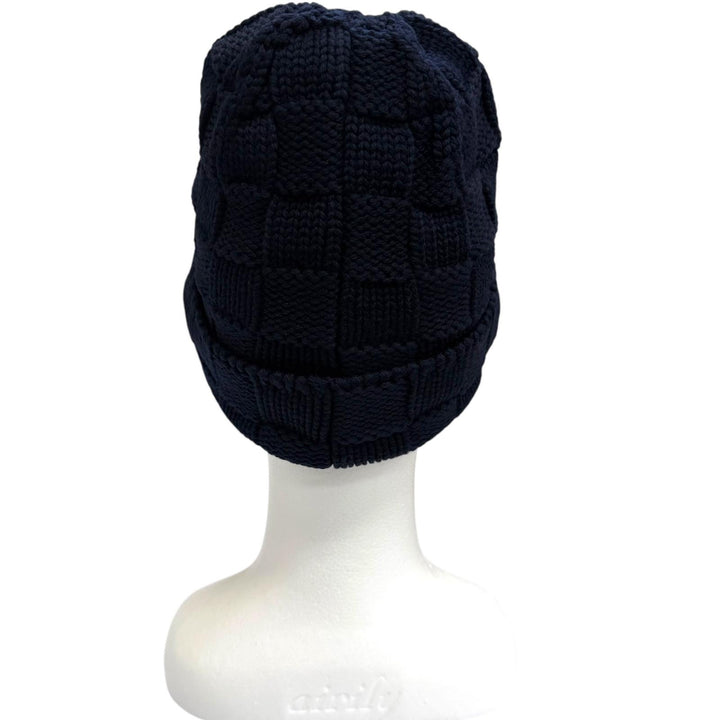 Excellent LOUIS VUITTON Knit cap Beanie Damier Snug Navy wool mens M96961