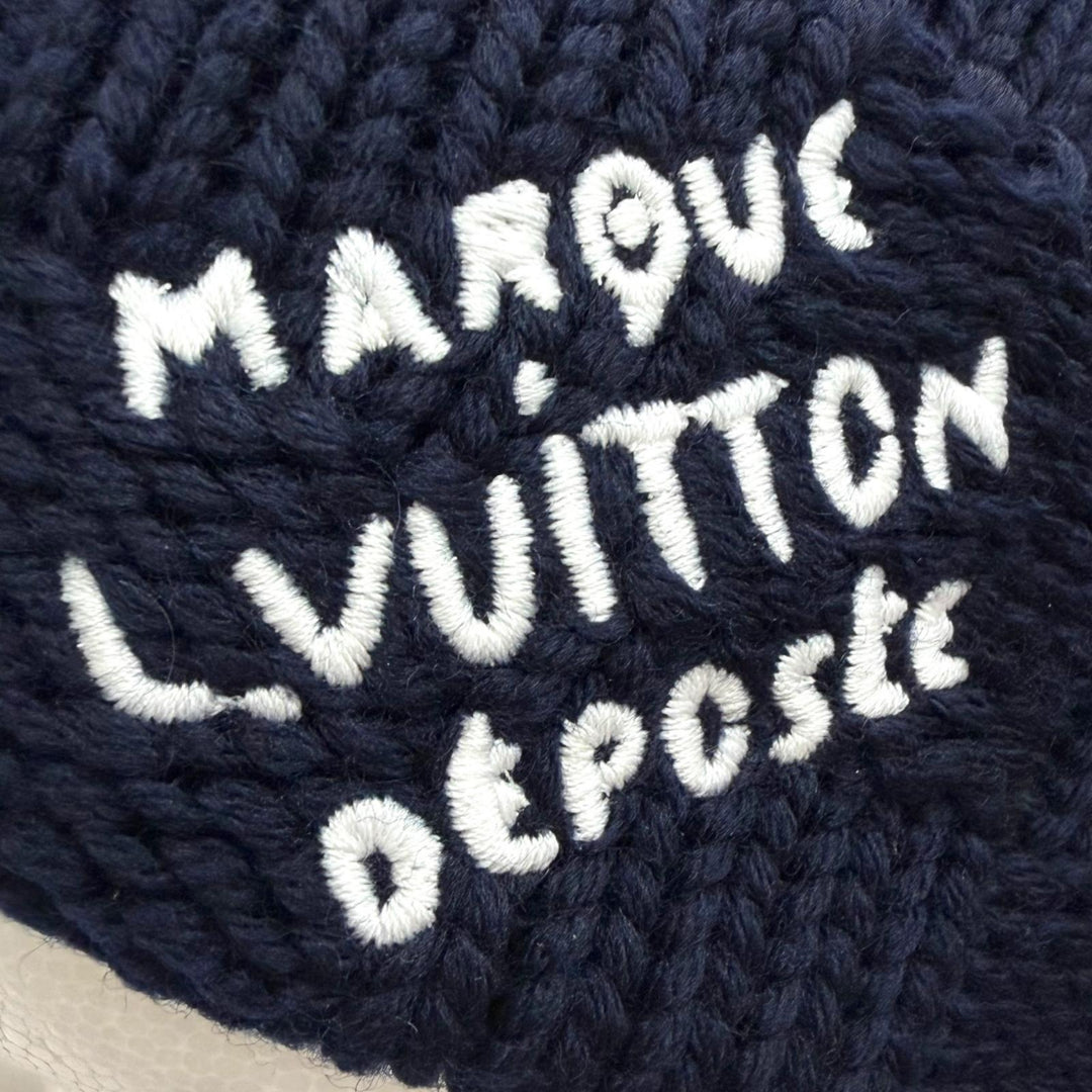 Excellent LOUIS VUITTON Knit cap Beanie Damier Snug Navy wool mens M96961
