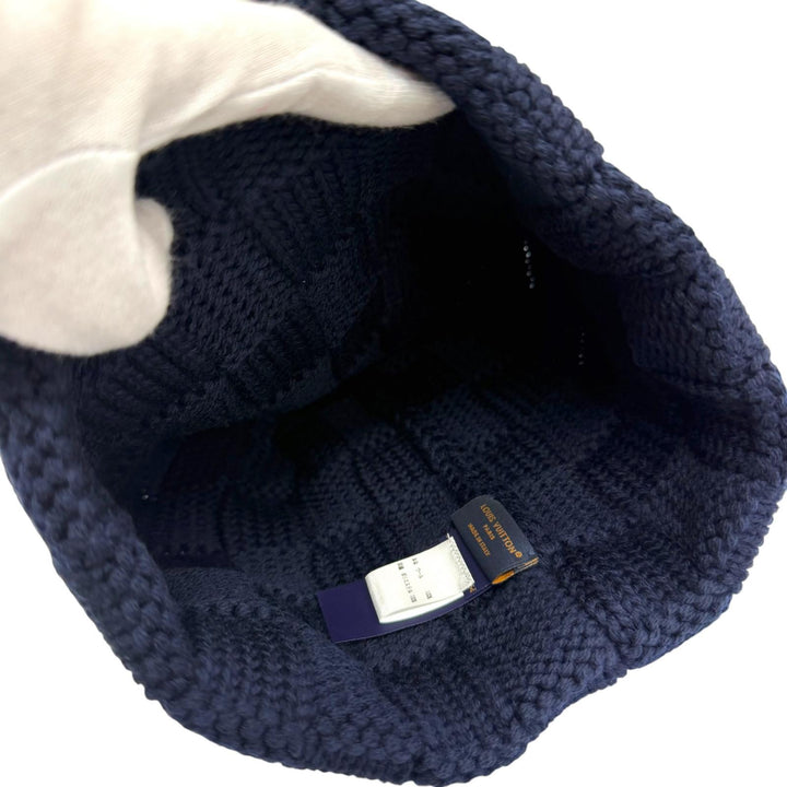 Excellent LOUIS VUITTON Knit cap Beanie Damier Snug Navy wool mens M96961