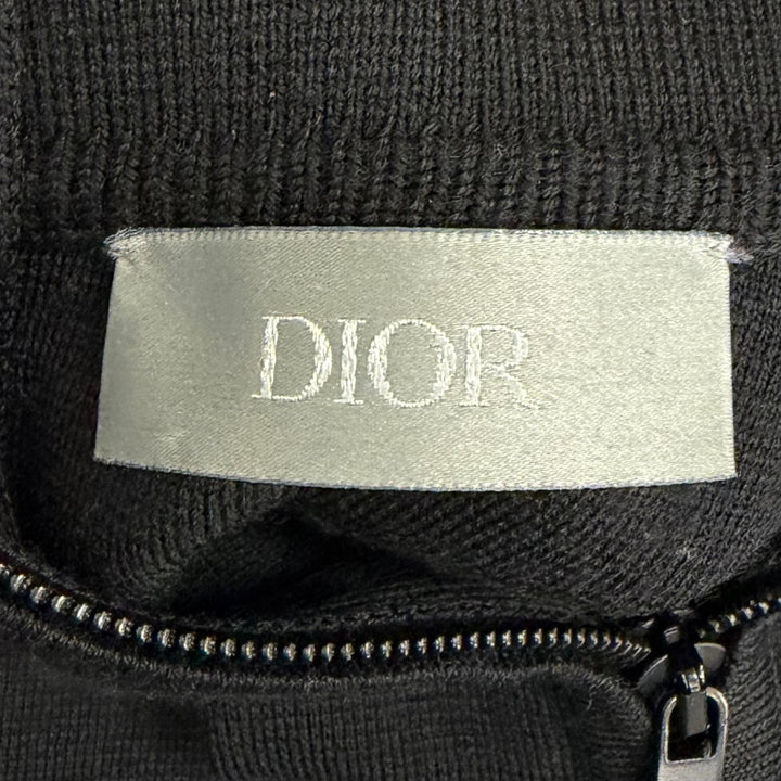 Excellent DIOR Blouson Logo Embroidered Driver's Knit black wool mens M