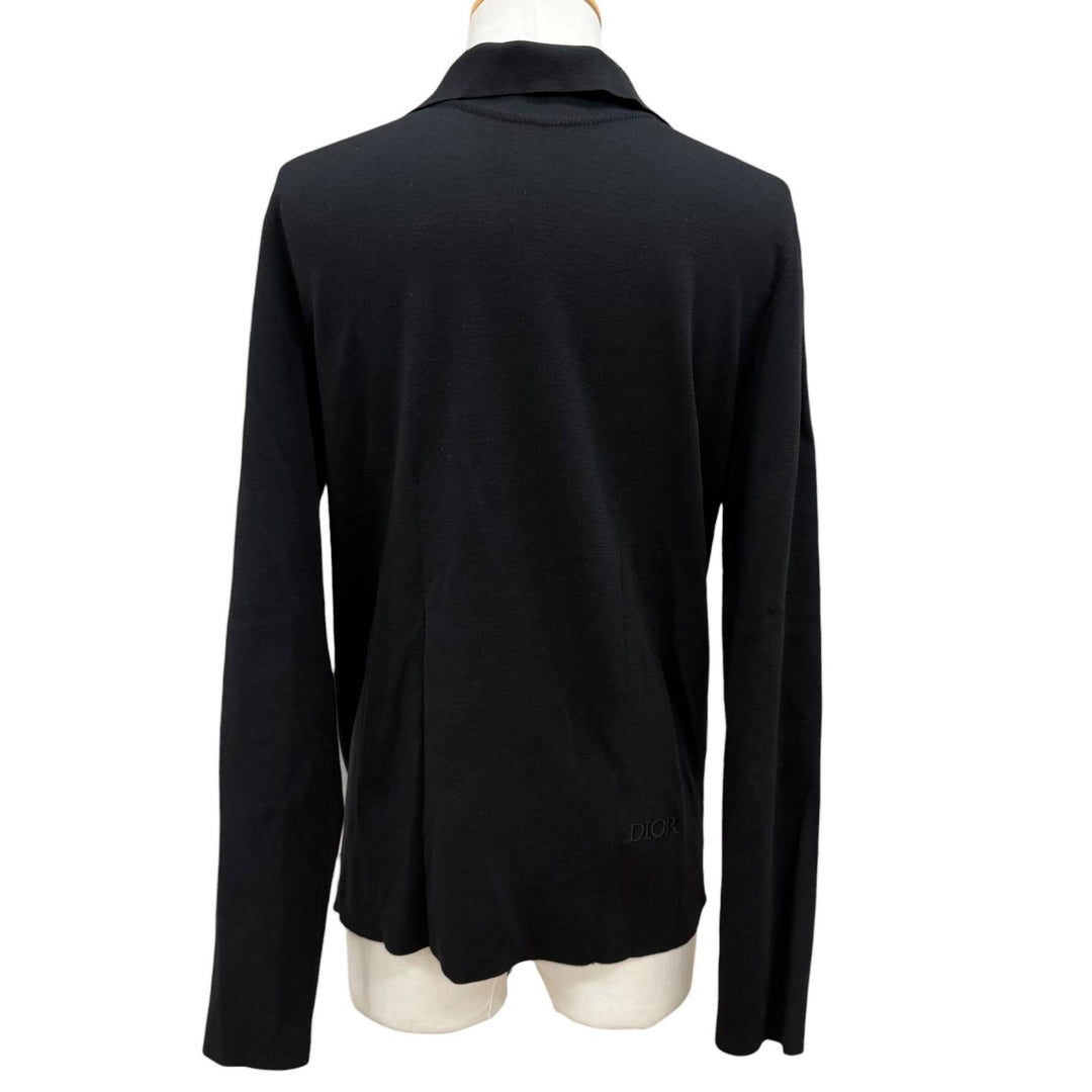 Excellent DIOR Blouson Logo Embroidered Driver's Knit black wool mens M