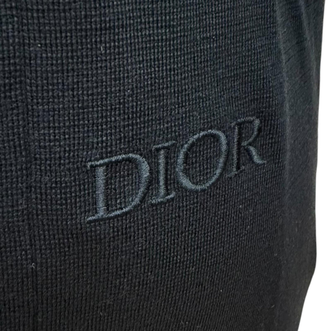 Excellent DIOR Blouson Logo Embroidered Driver's Knit black wool mens M