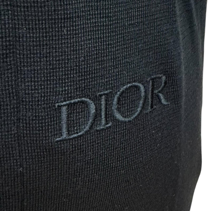 Excellent DIOR Blouson Logo Embroidered Driver's Knit black wool mens M