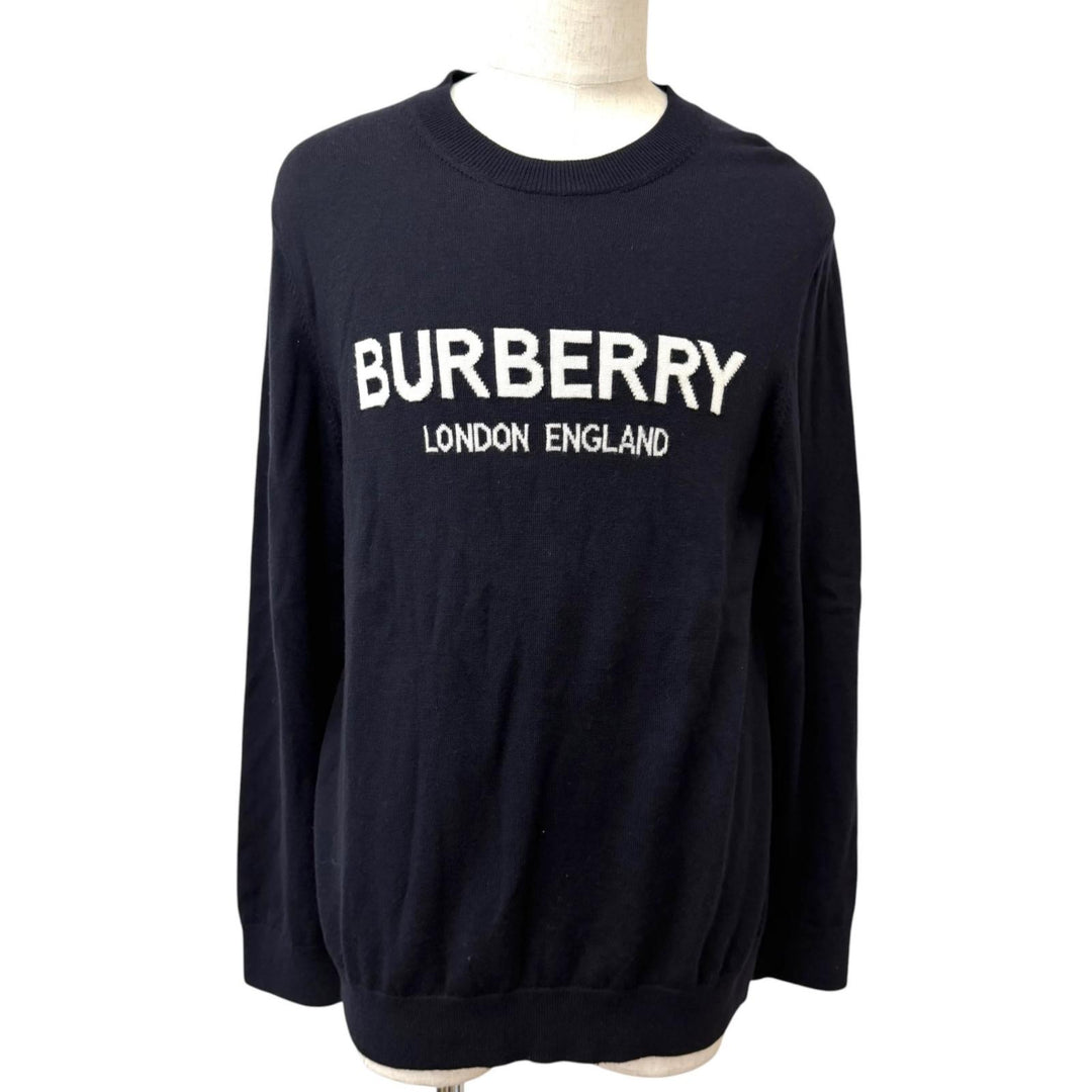 Excellent BURBERRY sweater Logo design long-sleeved knit Navy