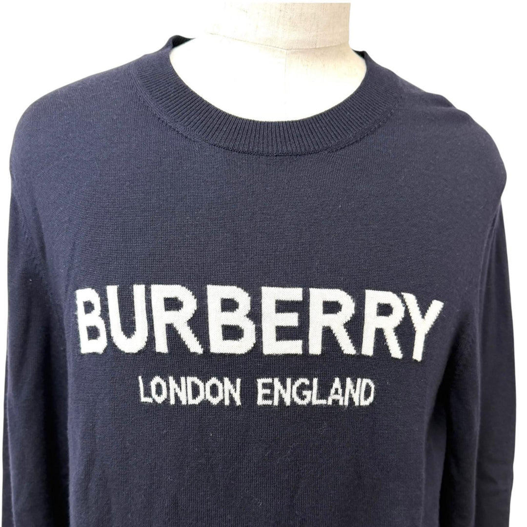 Excellent BURBERRY sweater Logo design long-sleeved knit Navy