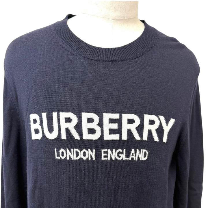 Excellent BURBERRY sweater Logo design long-sleeved knit Navy