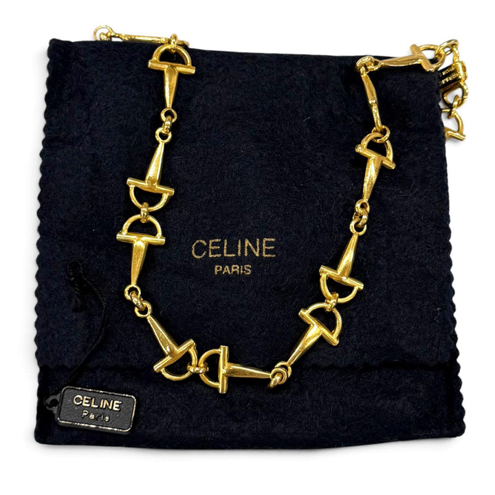Excellent CELINE Necklace Triomphe Horsebit Chain Long Necklace gold Women
