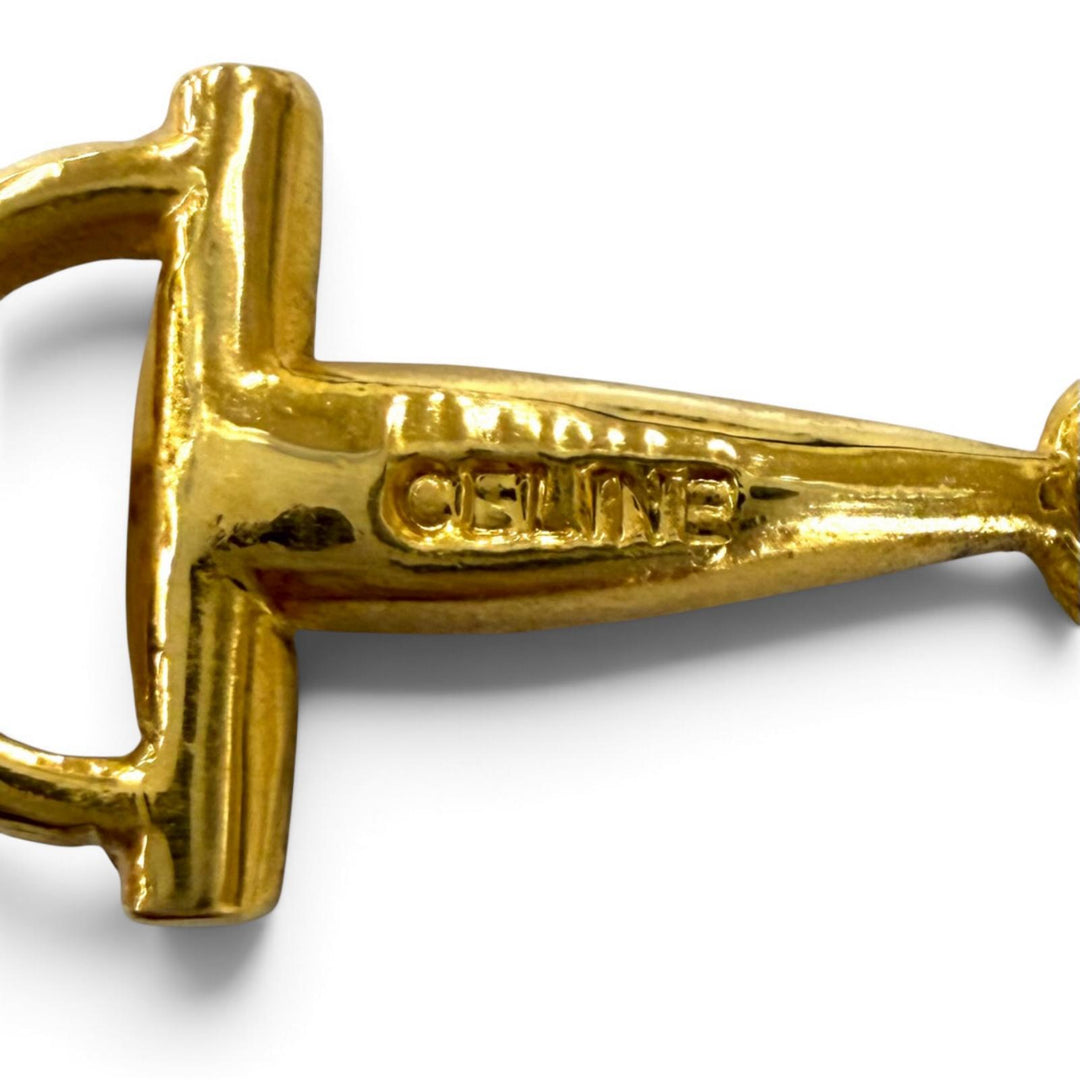 Excellent CELINE Necklace Triomphe Horsebit Chain Long Necklace gold Women