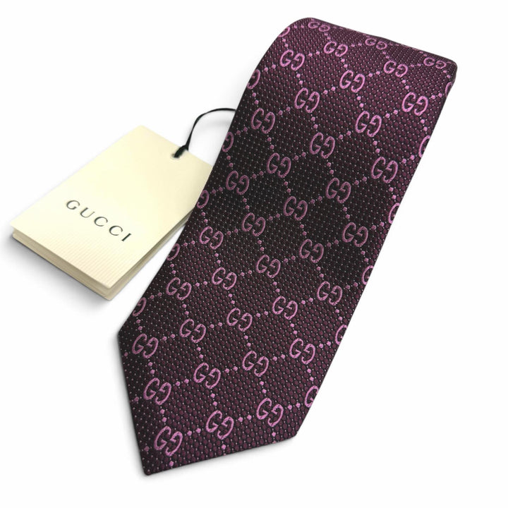Excellent GUCCI tie GG jacquard all-over pattern purple silk mens 408865