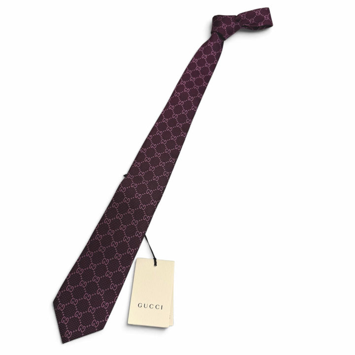 Excellent GUCCI tie GG jacquard all-over pattern purple silk mens 408865