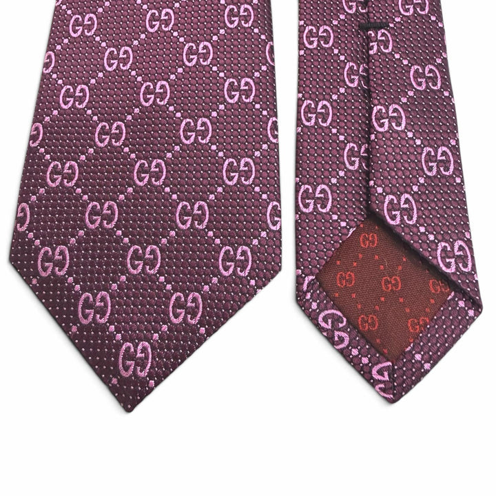 Excellent GUCCI tie GG jacquard all-over pattern purple silk mens 408865