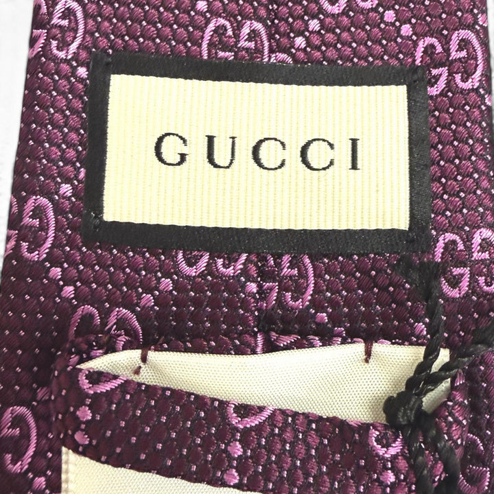 Excellent GUCCI tie GG jacquard all-over pattern purple silk mens 408865