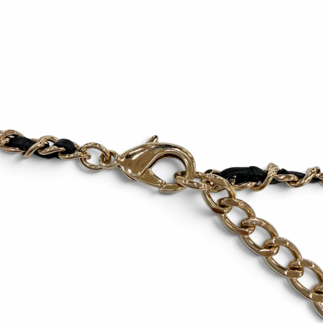 Excellent CHANEL COCO Mark Lip Motif Rhinestone Mirror Chain Necklace gold B23S