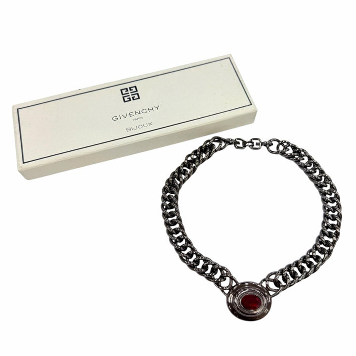 Great GIVENCHY Necklace colored stone choker Gunmetal metal Women