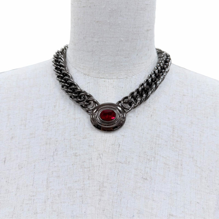 Great GIVENCHY Necklace colored stone choker Gunmetal metal Women