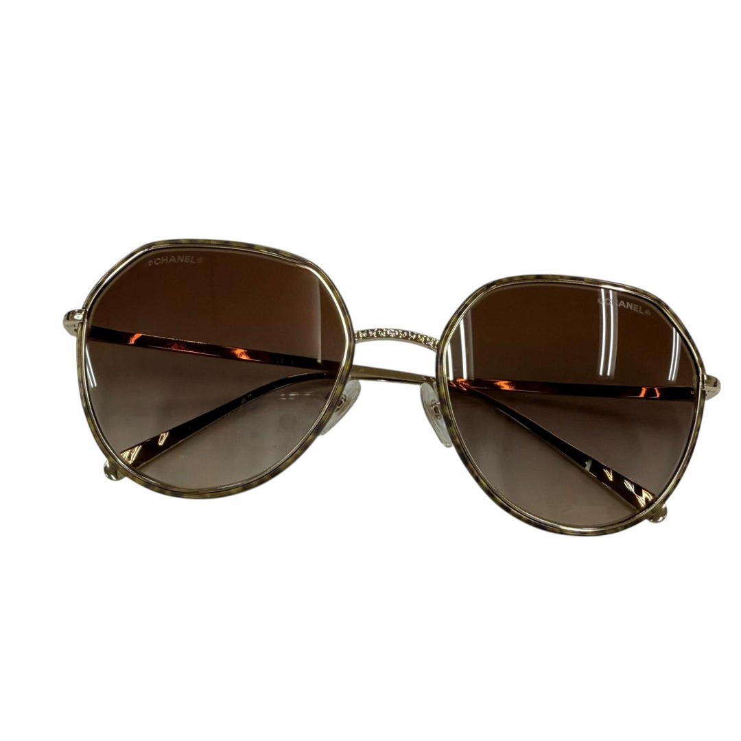 Excellent CHANEL sunglasses COCO Mark gold Women 4251-J