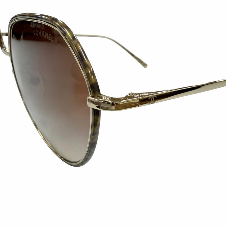 Excellent CHANEL sunglasses COCO Mark gold Women 4251-J