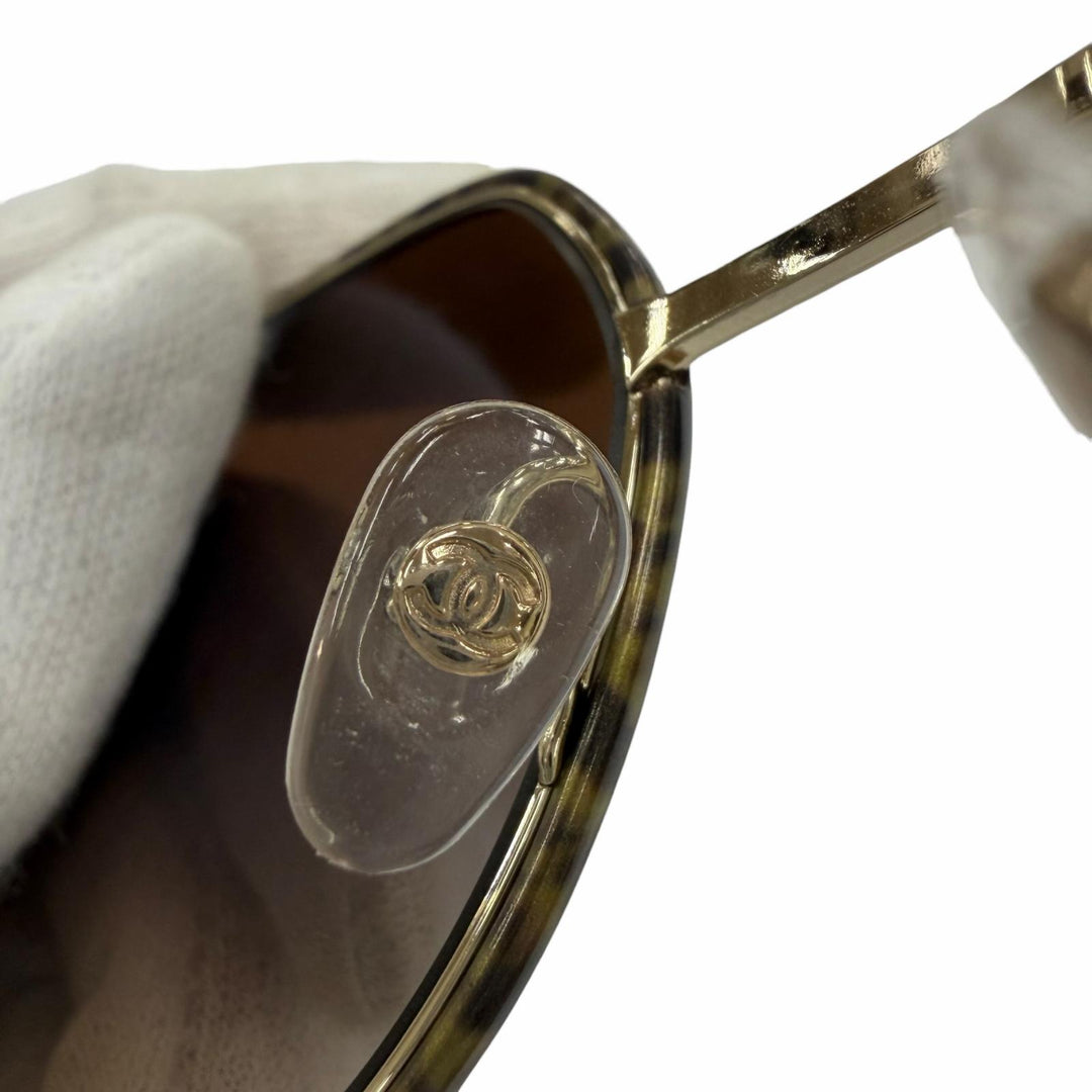 Excellent CHANEL sunglasses COCO Mark gold Women 4251-J