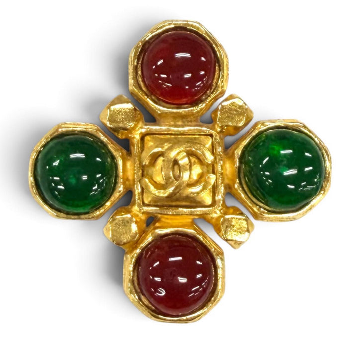 Excellent CHANEL Brooch Gripoa COCO Mark Red Women 97A
