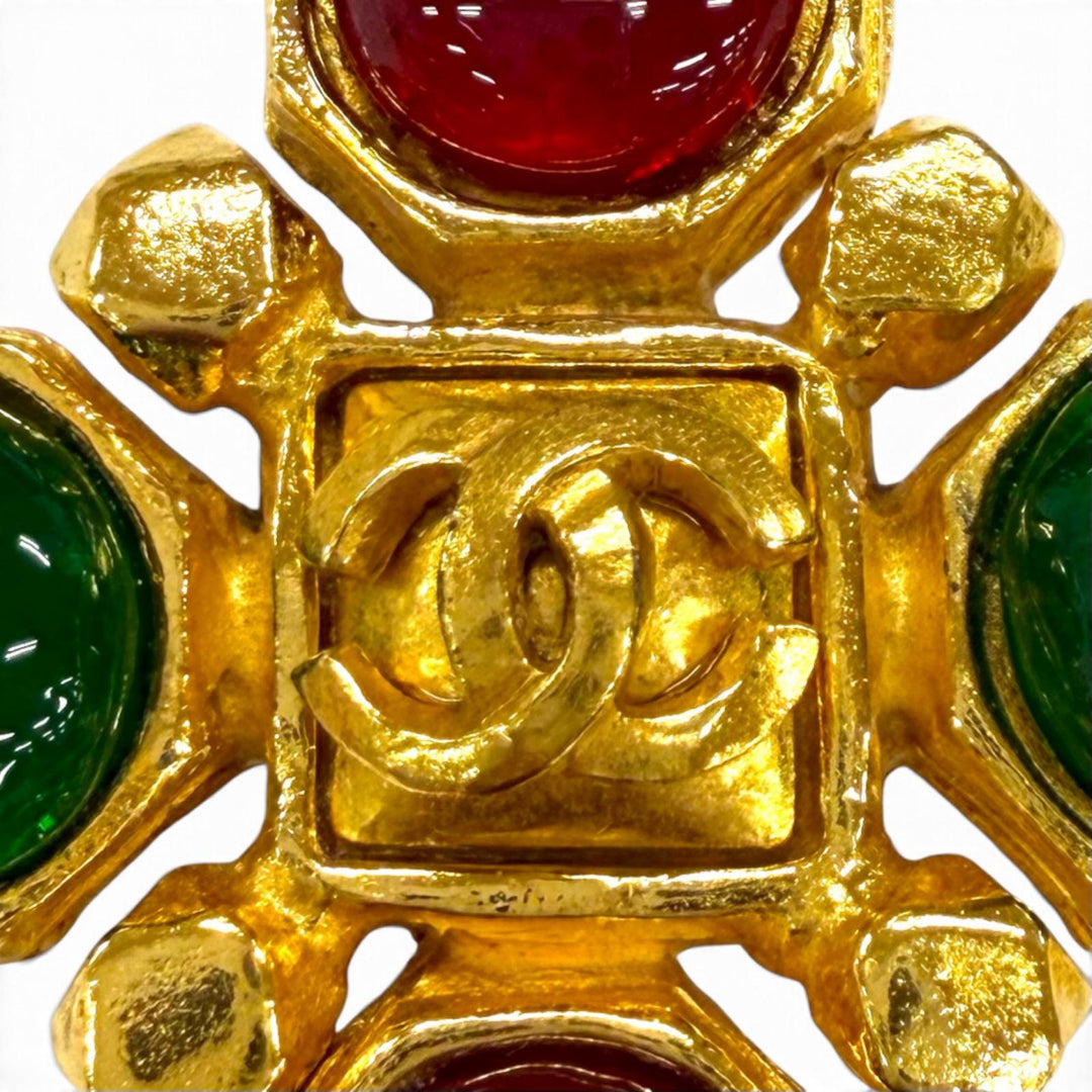 Excellent CHANEL Brooch Gripoa COCO Mark Red Women 97A