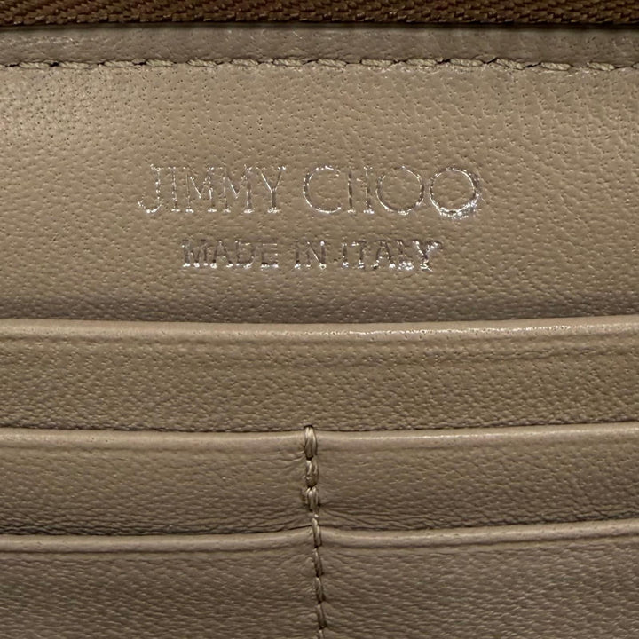 Great JIMMY CHOO Star Studded Zip Around Long Wallet Tea Rose Metallic leather