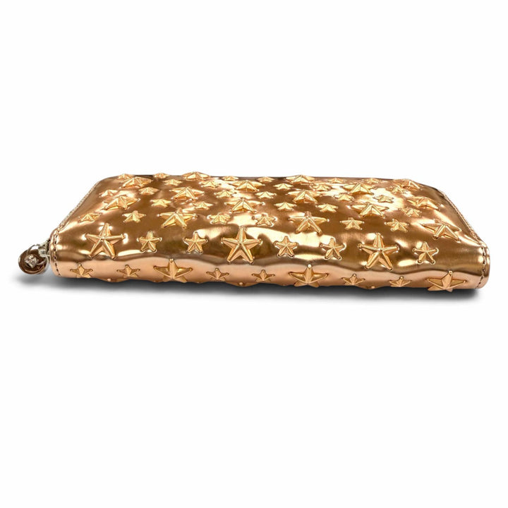 Great JIMMY CHOO Star Studded Zip Around Long Wallet Tea Rose Metallic leather