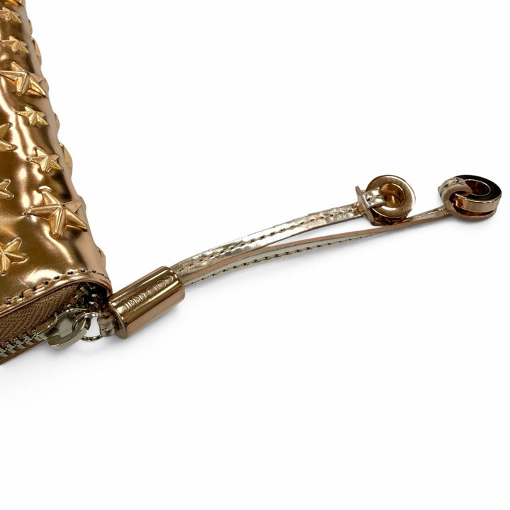 Great JIMMY CHOO Star Studded Zip Around Long Wallet Tea Rose Metallic leather
