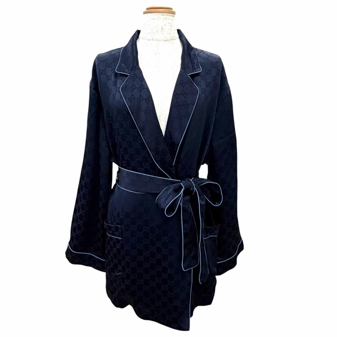 Excellent GUCCI Long sleeve shirt GG pattern belted pajamas/nightwear 42 803808
