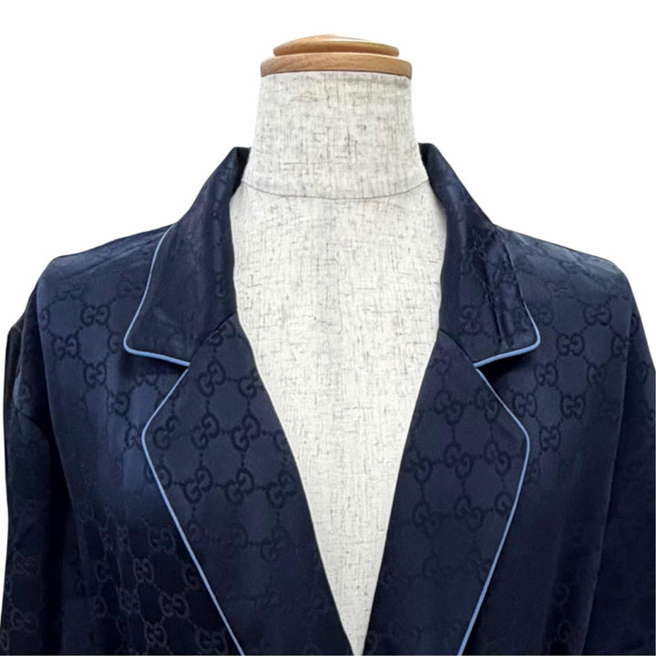 Excellent GUCCI Long sleeve shirt GG pattern belted pajamas/nightwear 42 803808