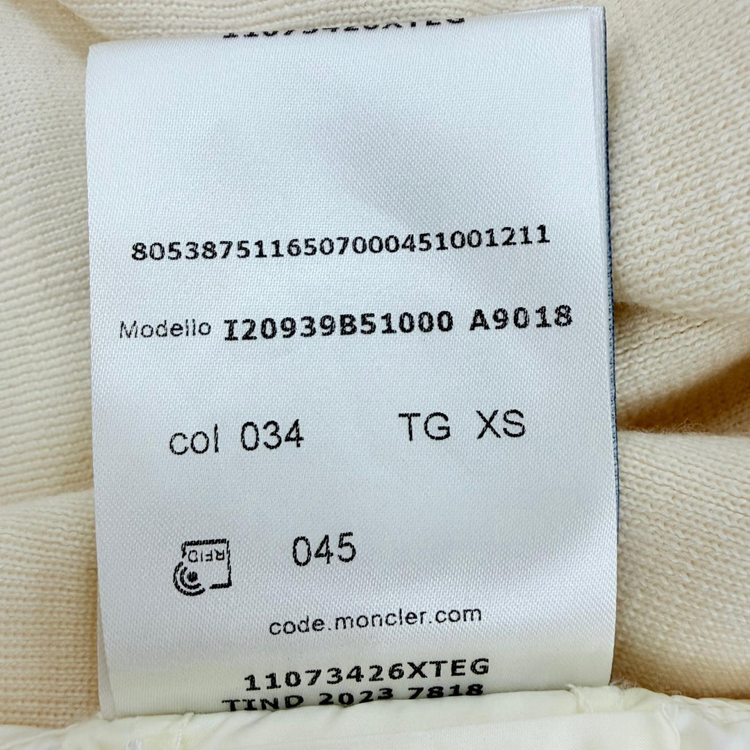 Excellent MONCLER Down jacket CARDIGAN Logo patch knit panel Ivory Women XS