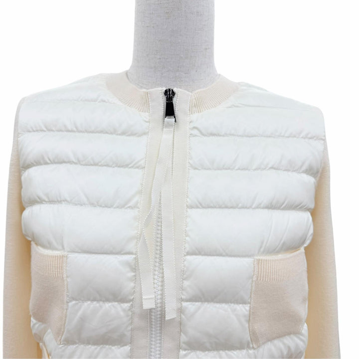 Excellent MONCLER Down jacket CARDIGAN Logo patch knit panel Ivory Women XS