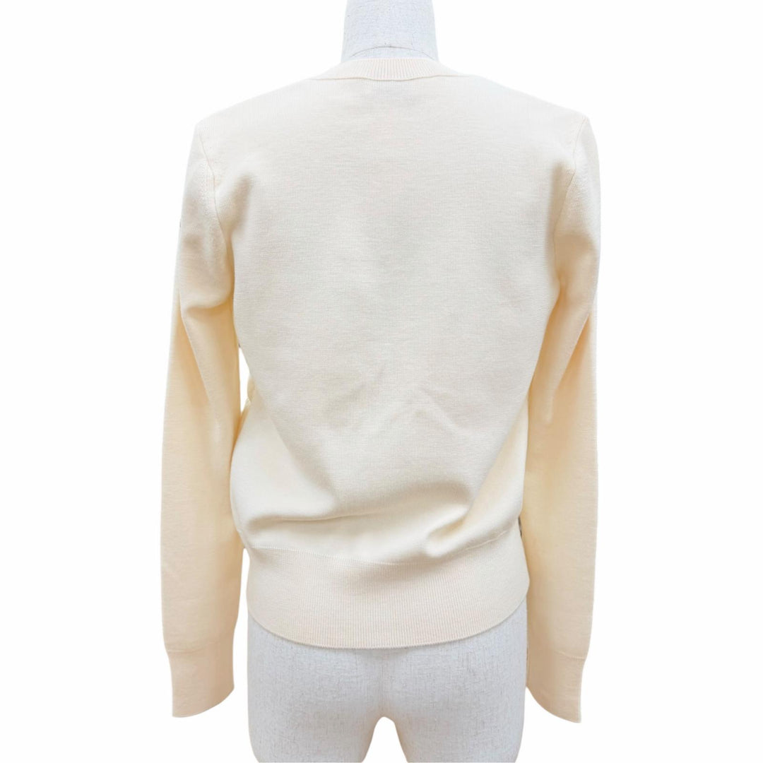 Excellent MONCLER Down jacket CARDIGAN Logo patch knit panel Ivory Women XS