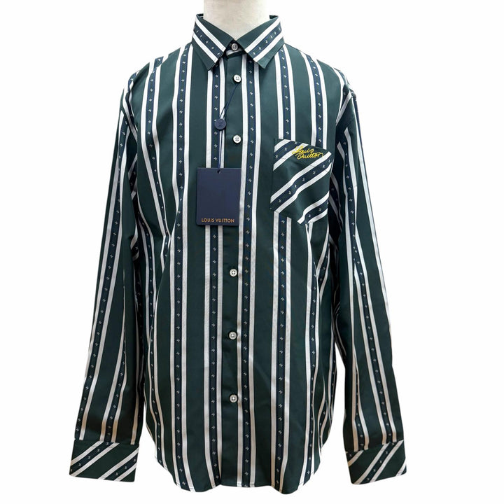 Pristine LOUIS VUITTON Long sleeve shirt green silk mens L