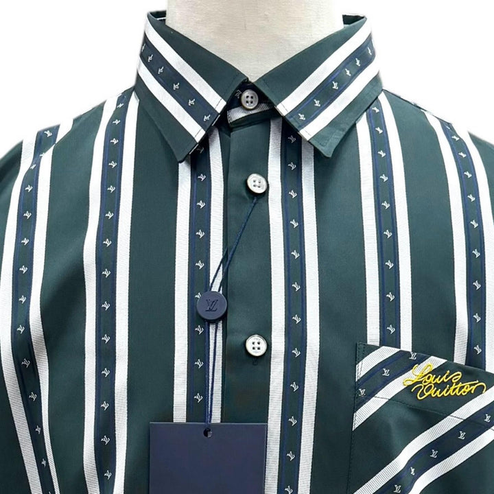 Pristine LOUIS VUITTON Long sleeve shirt green silk mens L