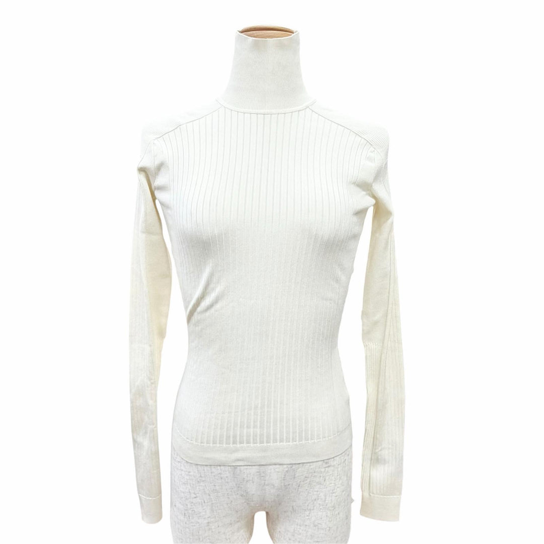 Great HERMES knit High neck, long sleeves, ribbed Ivory silk Women 34 07-7728