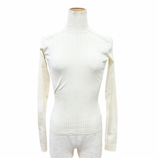 Great HERMES knit High neck, long sleeves, ribbed Ivory silk Women 34 07-7728