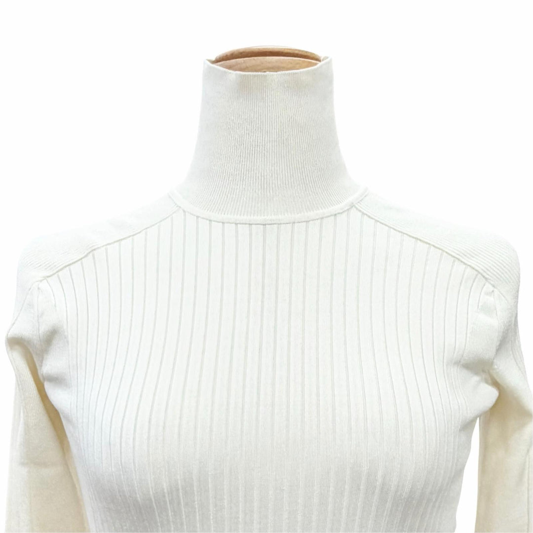 Great HERMES knit High neck, long sleeves, ribbed Ivory silk Women 34 07-7728