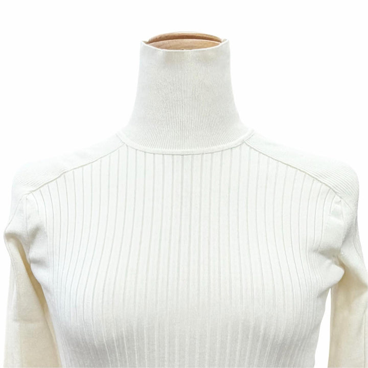 Great HERMES knit High neck, long sleeves, ribbed Ivory silk Women 34 07-7728