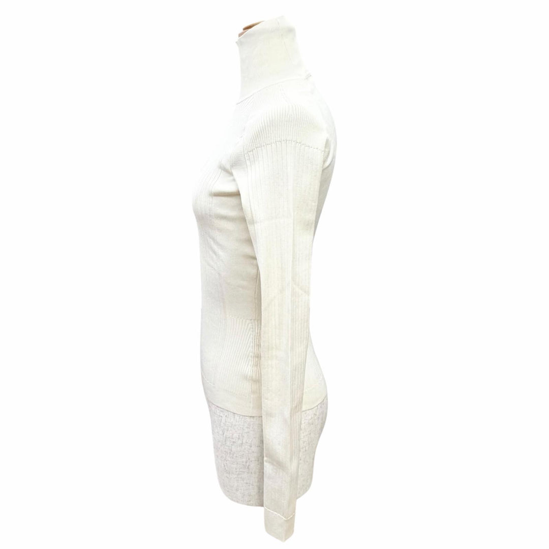 Great HERMES knit High neck, long sleeves, ribbed Ivory silk Women 34 07-7728