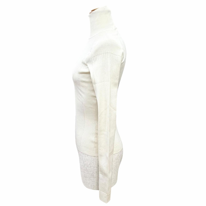 Great HERMES knit High neck, long sleeves, ribbed Ivory silk Women 34 07-7728