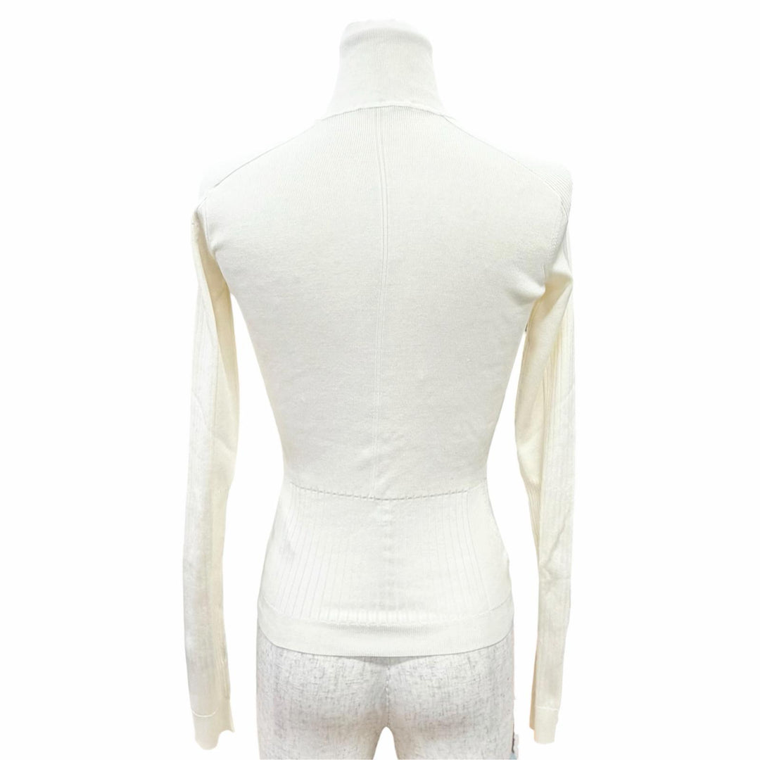 Great HERMES knit High neck, long sleeves, ribbed Ivory silk Women 34 07-7728