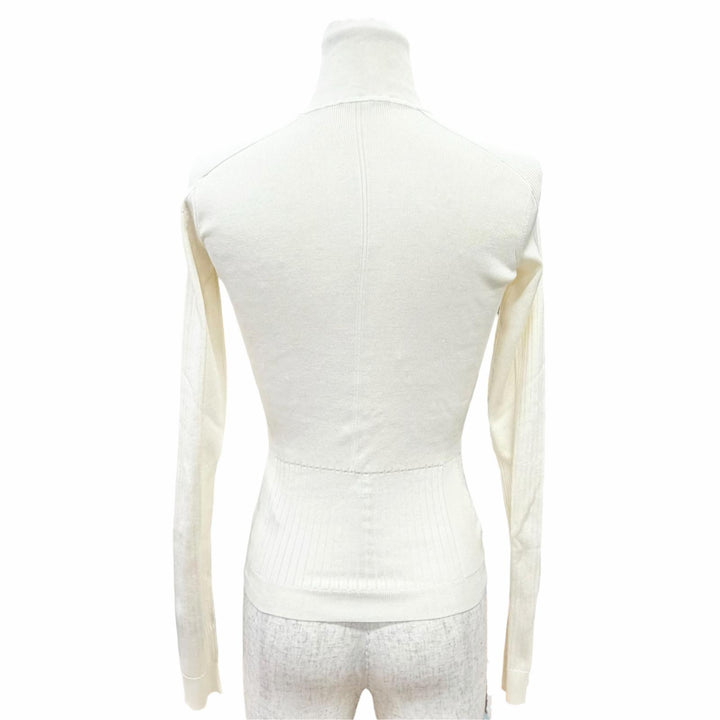 Great HERMES knit High neck, long sleeves, ribbed Ivory silk Women 34 07-7728