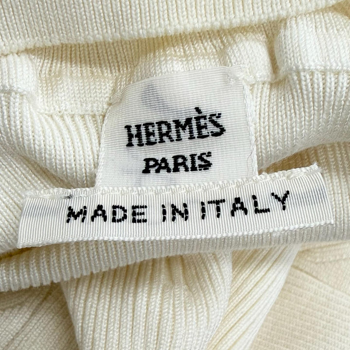 Great HERMES knit High neck, long sleeves, ribbed Ivory silk Women 34 07-7728