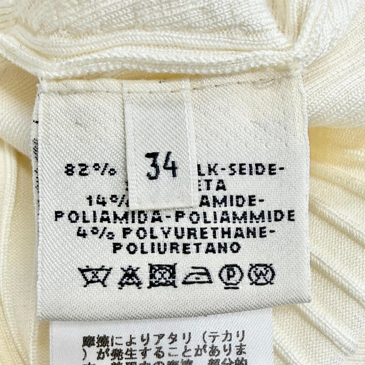 Great HERMES knit High neck, long sleeves, ribbed Ivory silk Women 34 07-7728