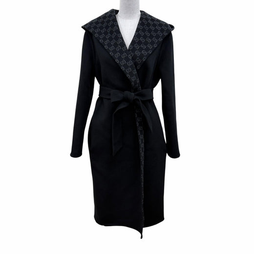 Pristine GUCCI coat Reversible wool blend GGPattern belt wrap black 36 793634