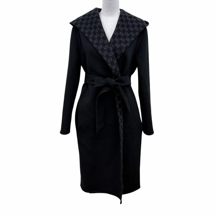 Pristine GUCCI coat Reversible wool blend GGPattern belt wrap black 36 793634