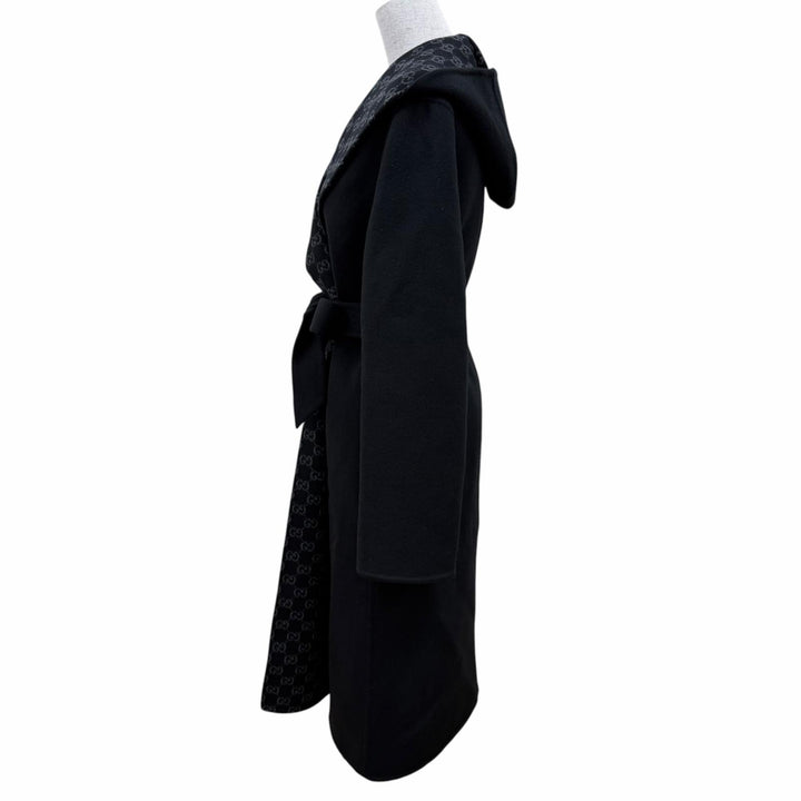 Pristine GUCCI coat Reversible wool blend GGPattern belt wrap black 36 793634